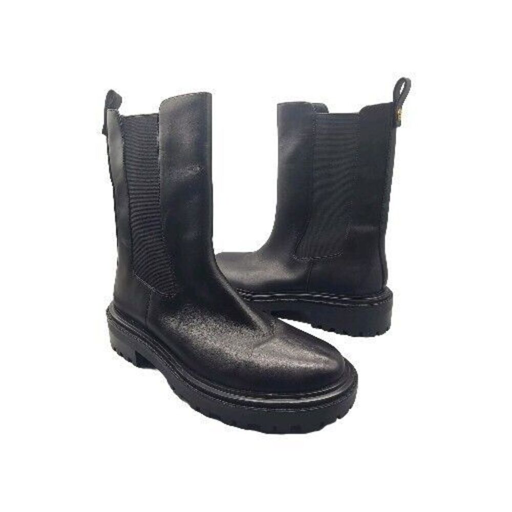 TORY BURCH Womens Benton Boots Pull On Chelsea Black Leather Midcalf sz 10.5 New